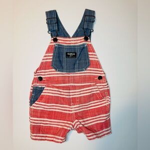 OshKosh B'Gosh Baby Shortalls 12 Months Boy Girl Red White Blue Shorts Overalls